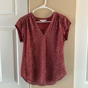 Fun 2 Fun deep pink V-Neck Blouse with White Dots